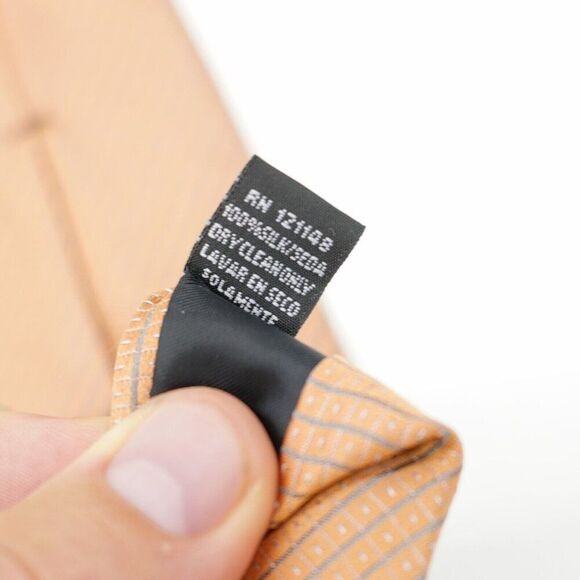 Apt 9. Peach Orange Gray Check Woven‎ Silk Tie - Picture 4 of 6